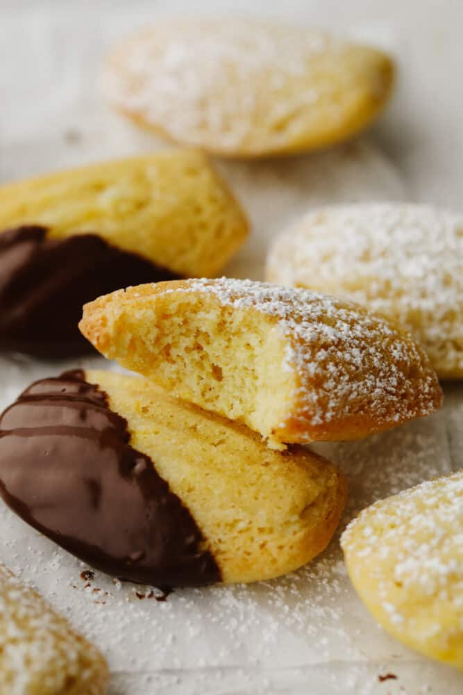 A madeleine with a bite taken out of it.